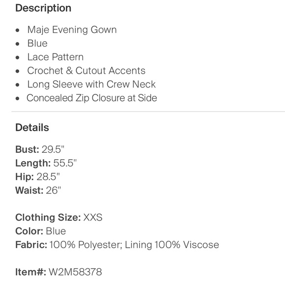 Maje Rosanne Lace Dress Bleu Guipure Maxi Long XS - Picture 13 of 13